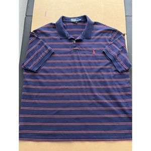 VTG Polo Ralph Lauren 2XL XXL Adult Polo Shirt Blue Striped Pima Preppy Mens